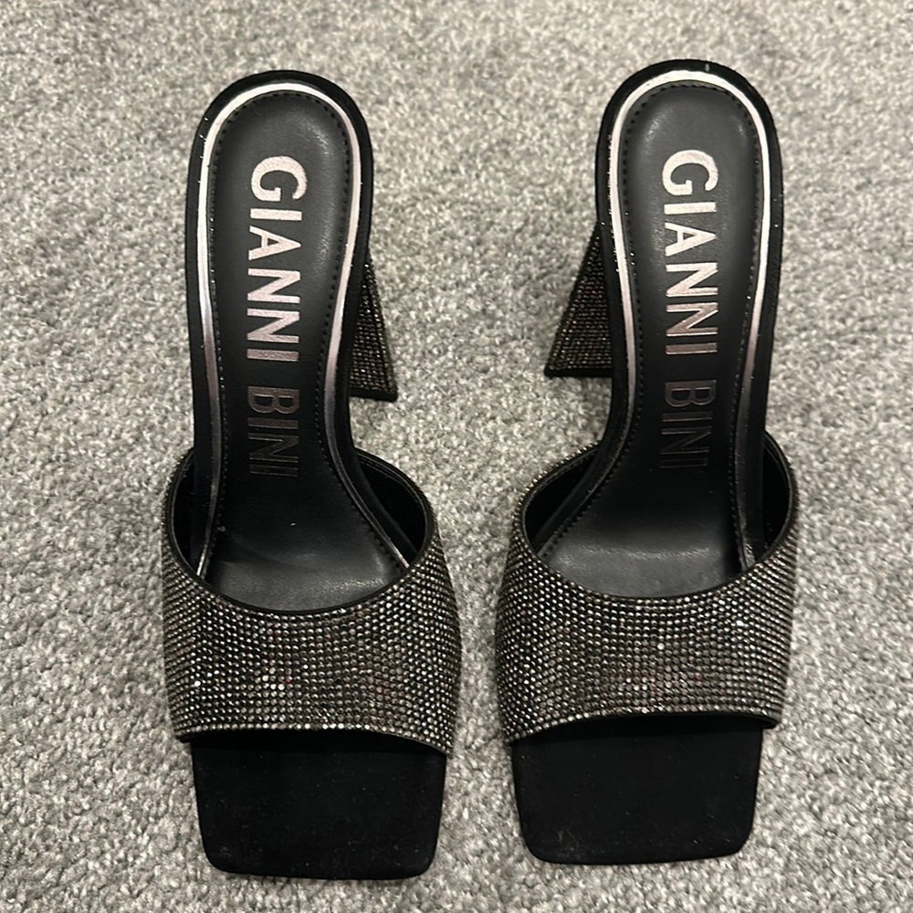 Gianni Binni CaylorTwo Rhinestone Square Toe Sculptural Heel Sandals